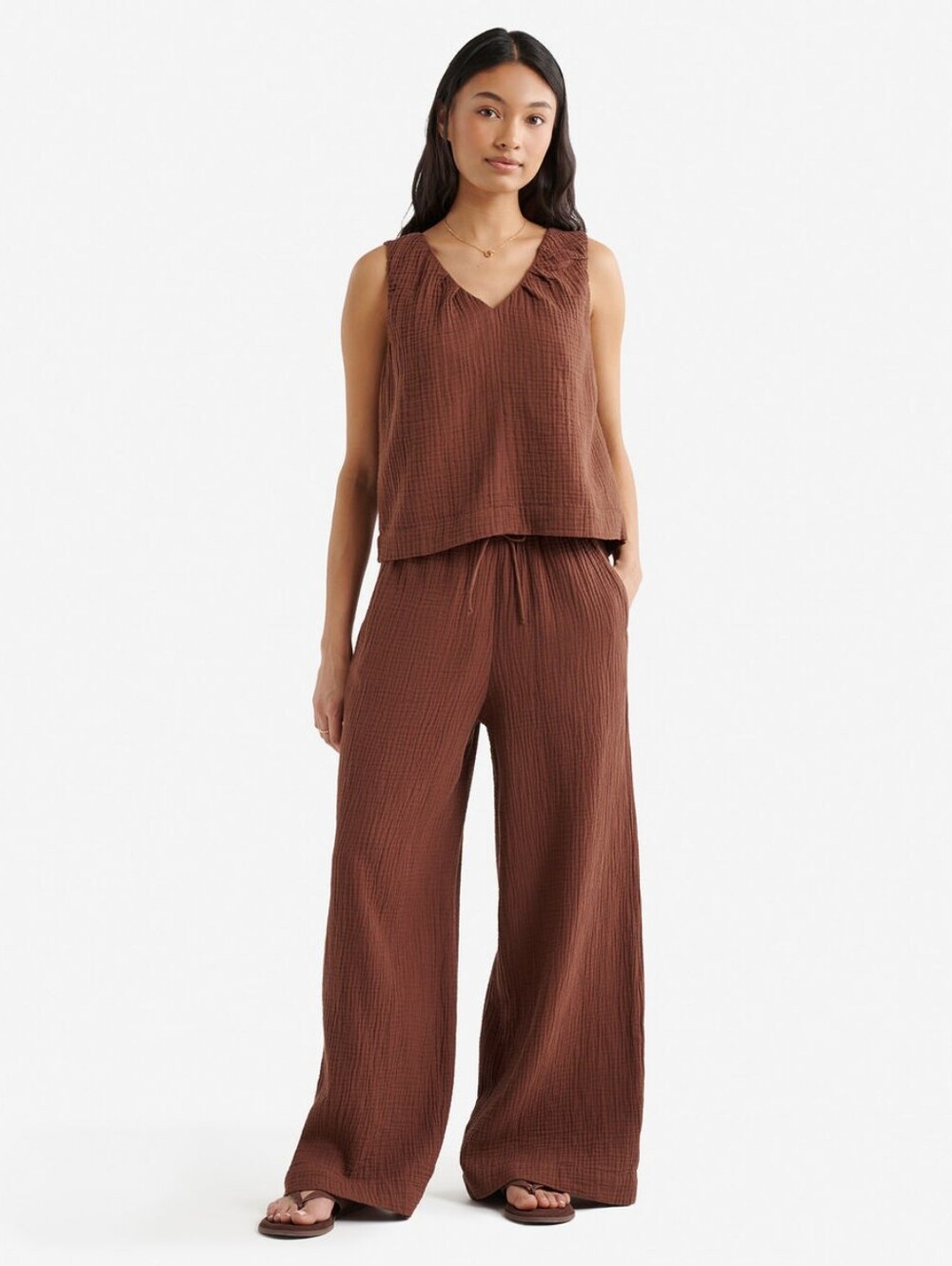 ROOTS Isla Cotton Gauze Brown Matching Set